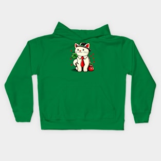 Cat Holding Shamrock for St Patricks Day Kids Hoodie